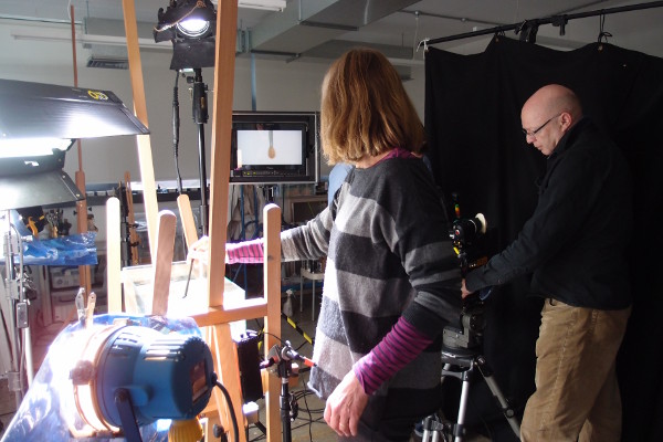 Filming inserts at Winsor & Newton