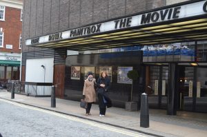 Royal Paintbox the Movie up on the marquee at Curzon Mayfair in freezing cold weather