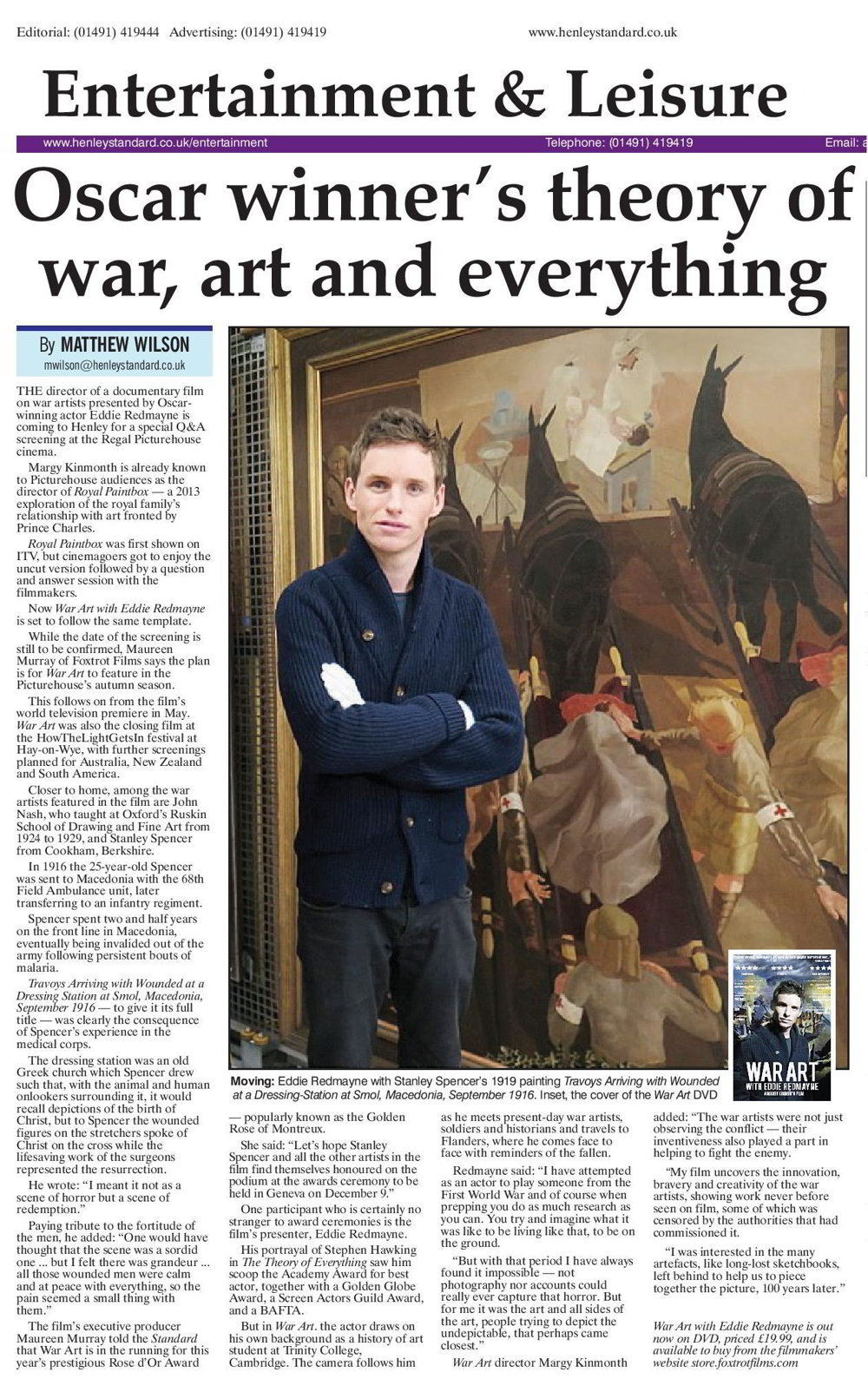 Henley Standard - WAR ART with Eddie Redmayne