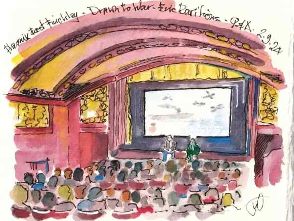 Artist John Webb's sketch of the Phoenix Cinema Ravilious Q&A Event 2 September 2024