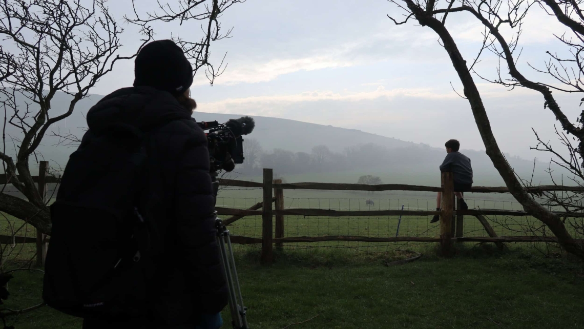 Filming boy Ravilious on the South Downs Sussex